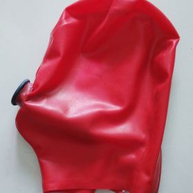 Male And Female Latex Headgear Mask With Zipper (Option: Red-S)