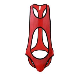 Men's One Piece Breathable Mesh Underwear (Option: Red-XL)