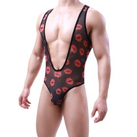 Men's Net Sand Body Shaping Breast Exposed Waist Collection Jumpsuit (Option: Black-M)