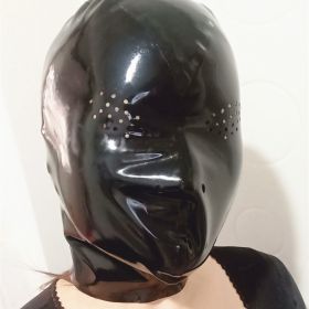 Men's And Women's Fashion Pure Natural Latex Full Package Open Hole Zipper Head Cover (Option: Black-XS)