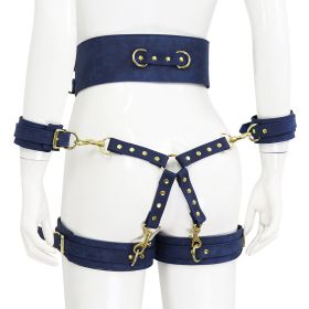 Leather Handcuffs Leg Cuffs With Waist Restraint Belt Toys (Option: Matte Blue)