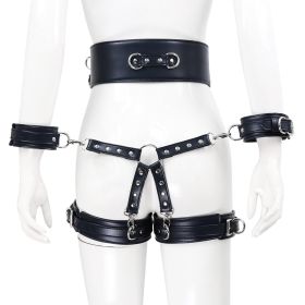 Leather Handcuffs Leg Cuffs With Waist Restraint Belt Toys (Option: Light Blue)