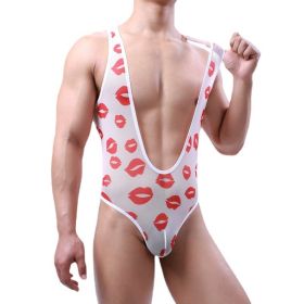 Men's Net Sand Body Shaping Breast Exposed Waist Collection Jumpsuit (Option: White-M)