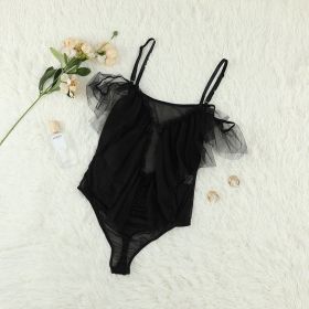 Jumpsuit Lace Straps Tulle Uniform Seduction Underwear (Option: Black-L)